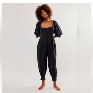 Free People Black Lotta Love off the shoulder jumpsuit